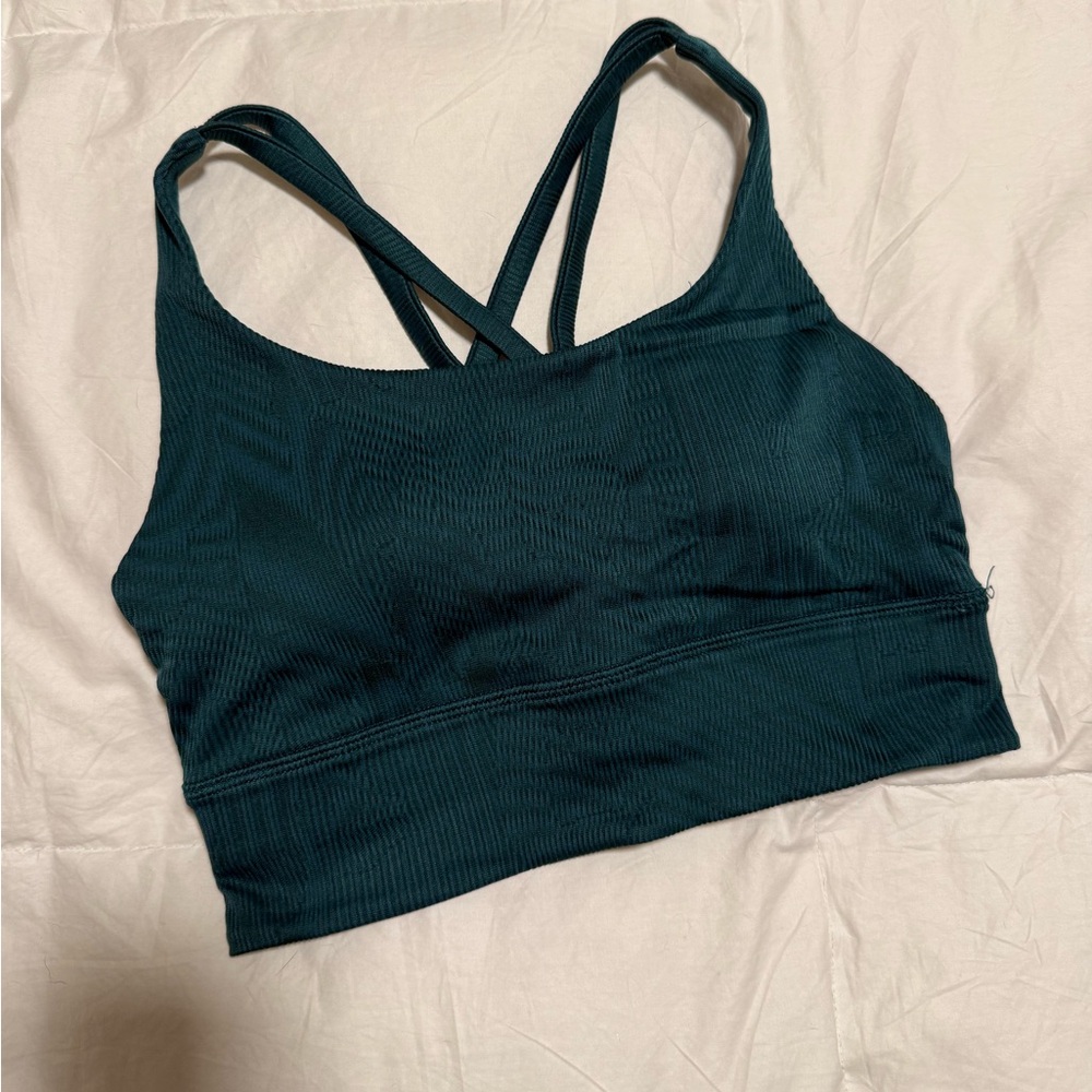Lululemon Textured Dark Green Energy Long Line Sports Bra - Size 4